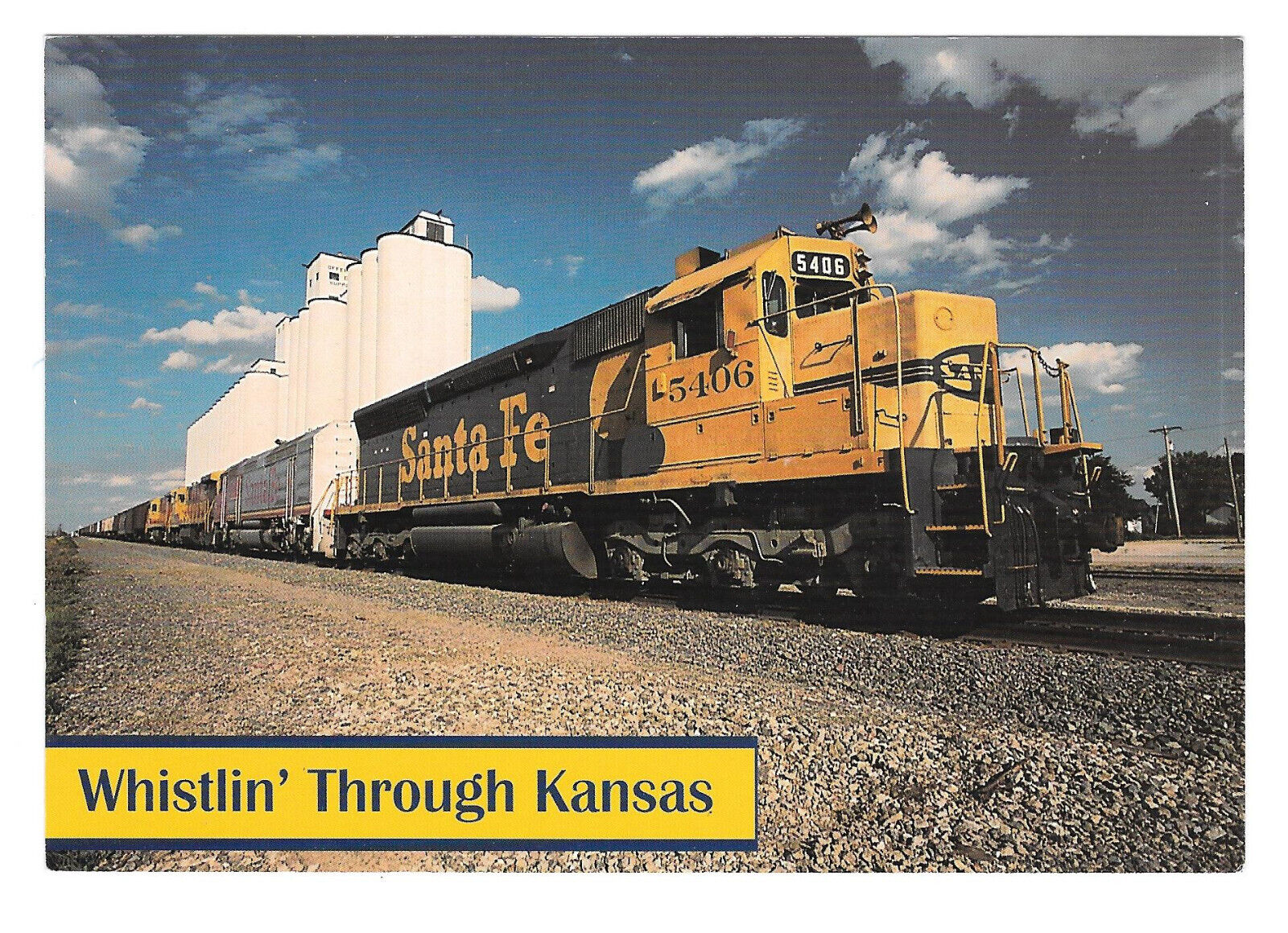 Whistlin\' Through Kansas Santa Fe Locomotive Train Postcard     ~Unused