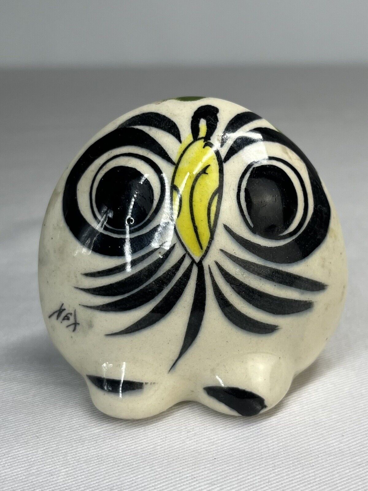 Vintage Tonala Mexican Pottery 2.5” Little Owl Figurine Signed Mexico Folk Art