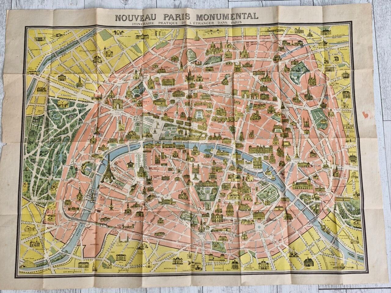 Old 1930s Map of Paris New Paris Monumental Art Deco