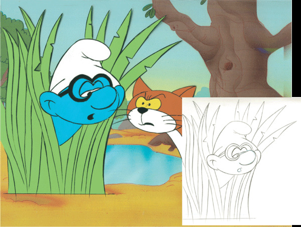 Brainy Smurf and Azrael - Animation Cels