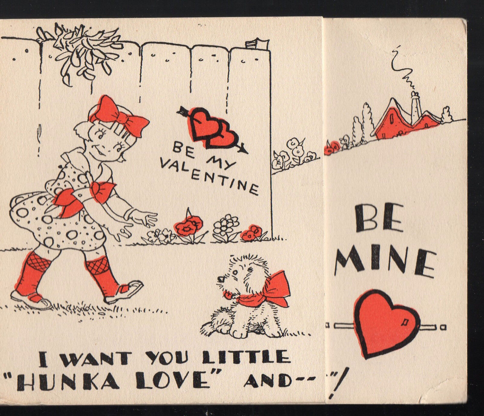 VINTAGE VALENTINE GIRL RED BOW PUPPY FOLDOUT EP01