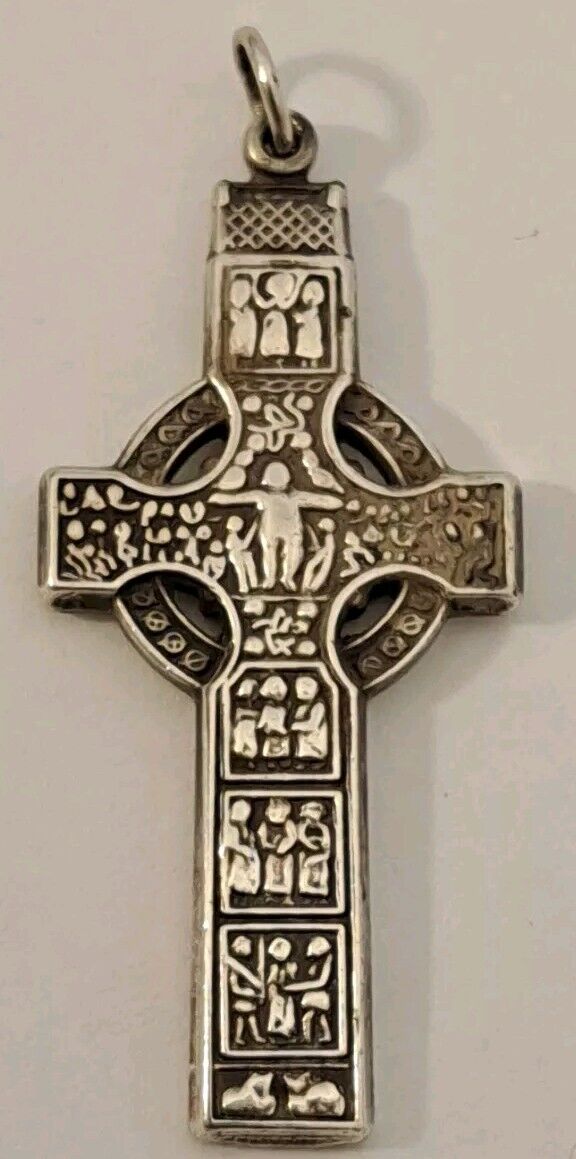 VTG IRISH CELTIC Sterling Silver Muiredach\'s CROSS Necklace Pendant IRELAND S.D.