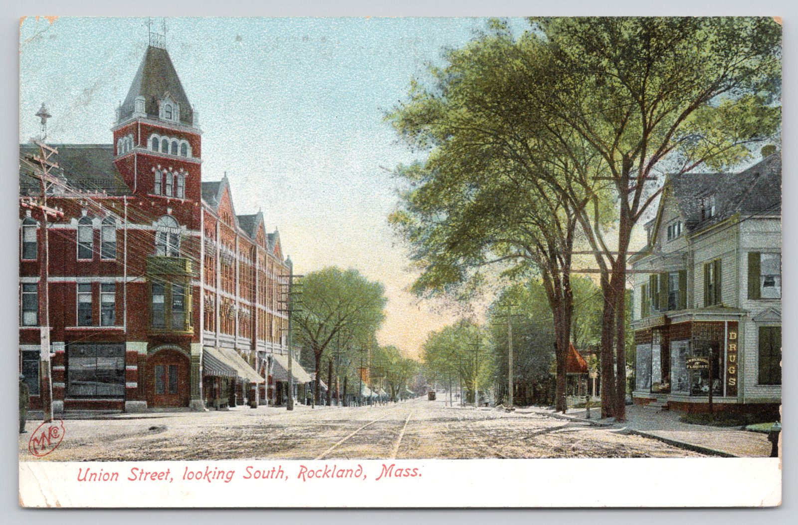 Postcard Rockland, Massachusetts, Union Street Looking South Undivided Back A483