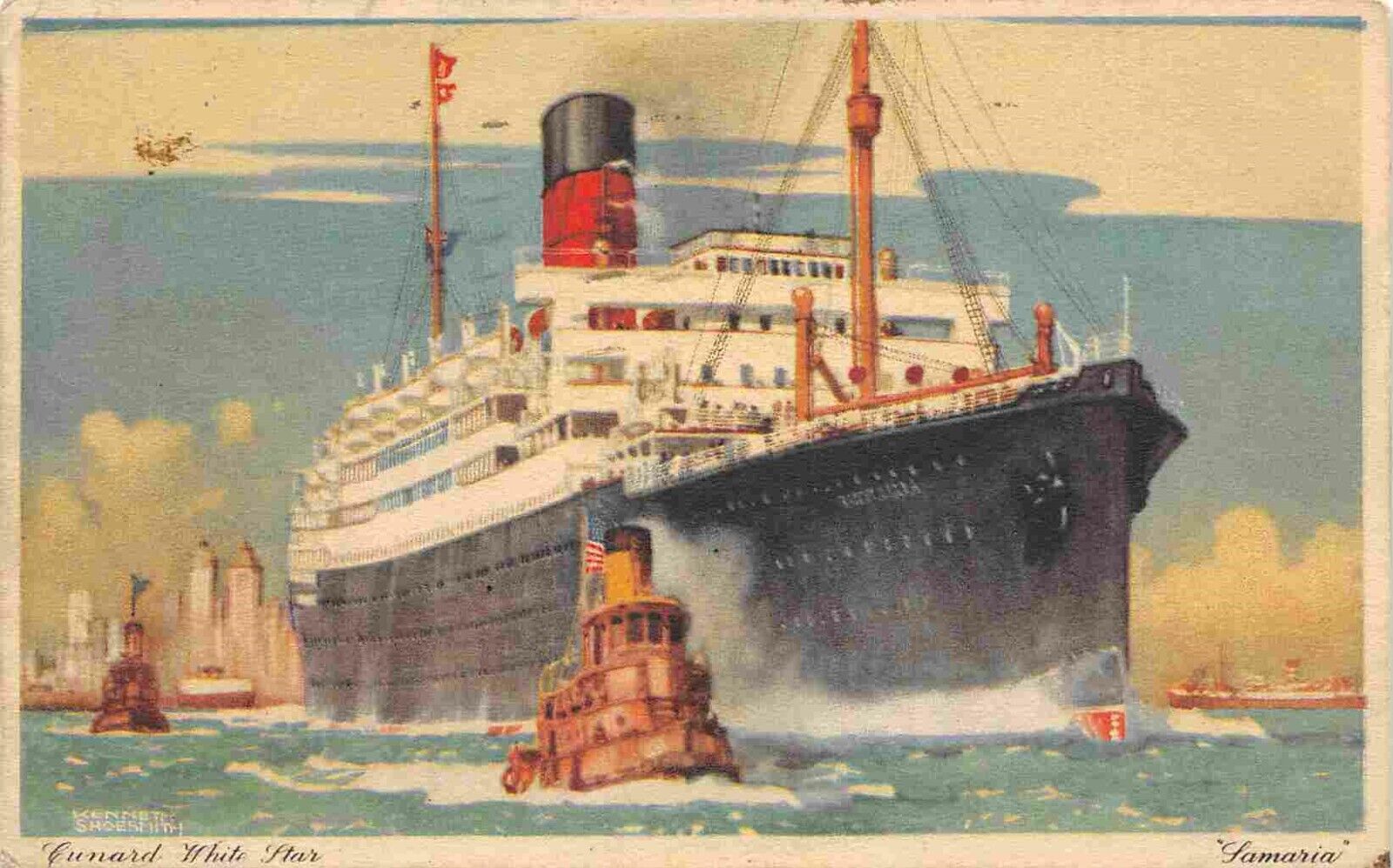Samaria Ocean Liner Ship Steamer Tug Cunard White Star Line 1937 postcard
