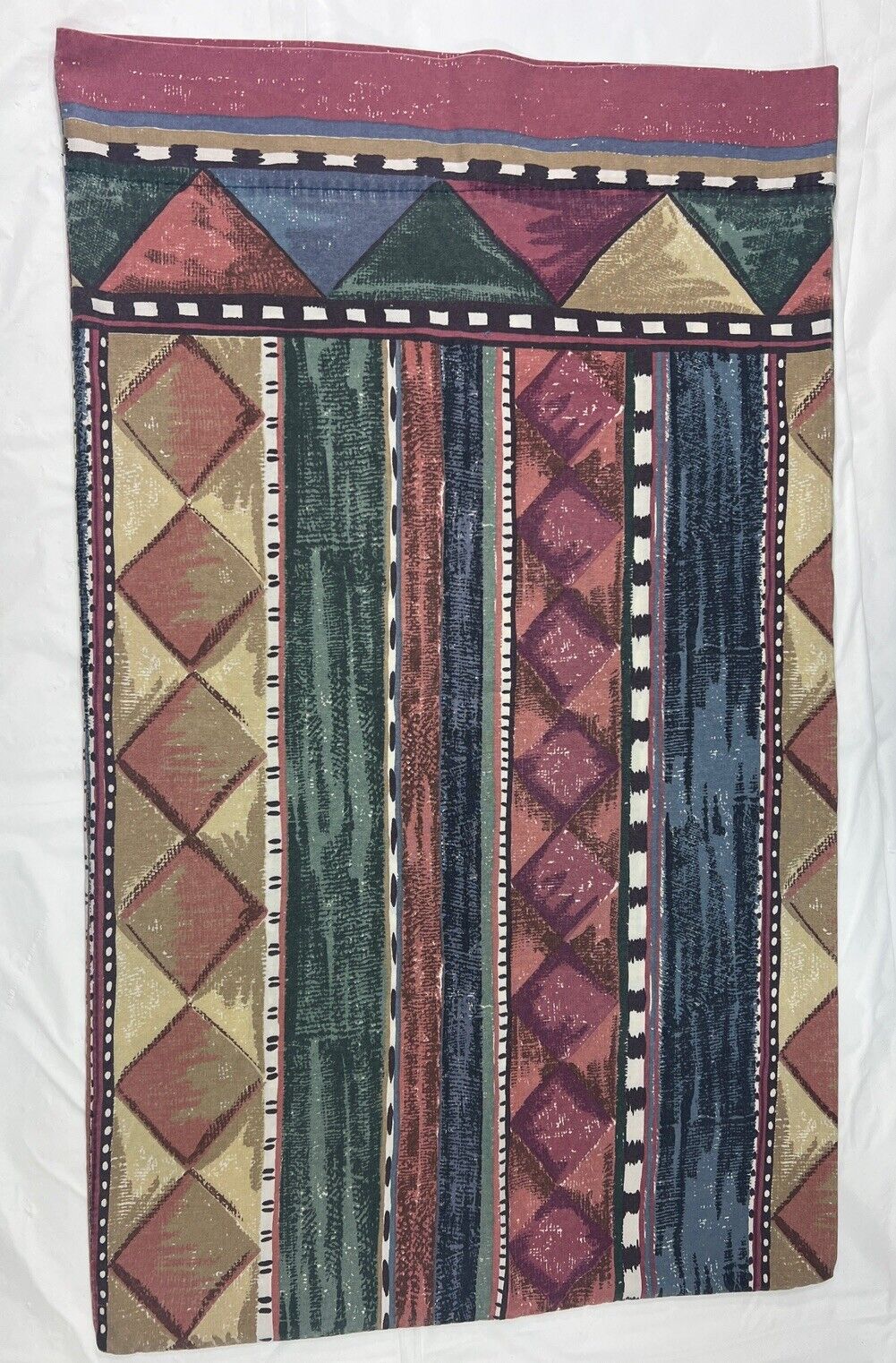 Vintage 80s Full Fitted Sheet 2 Pillowcases Aztec Southwest Tribal Boho Burgundy