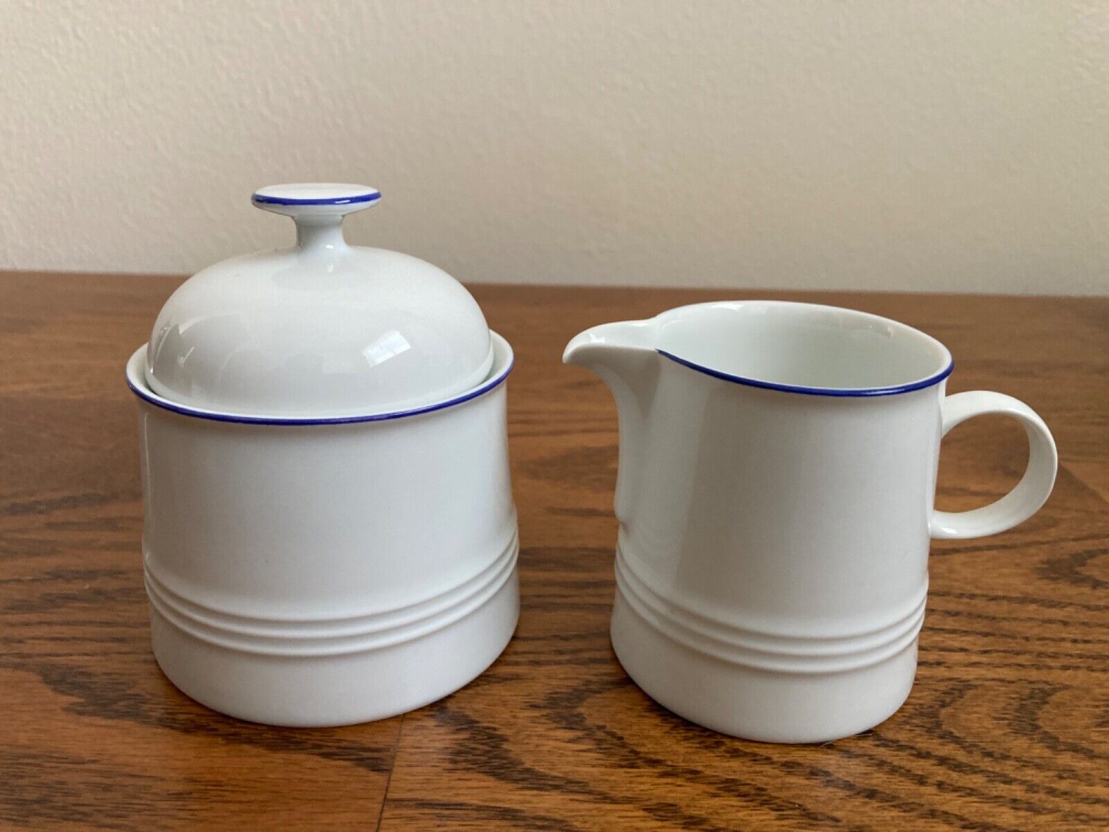 MELITTA Sugar Bowl & Creamer Pitcher White w/ Blue MADE IN GERMANY Never Used