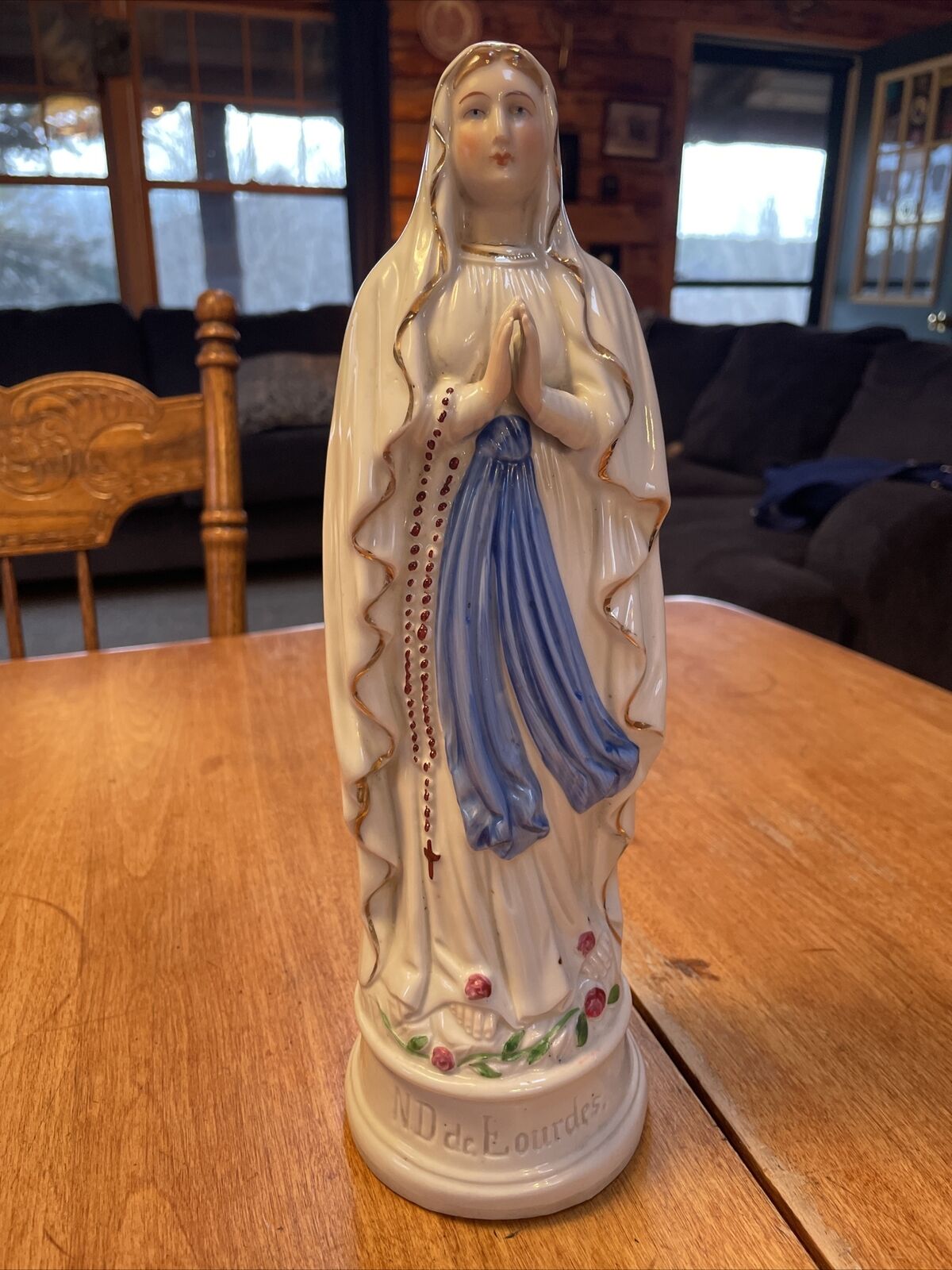 Vintage 13 Inch ND De Lourdes Porcelain Statue #251 Virgin Mary