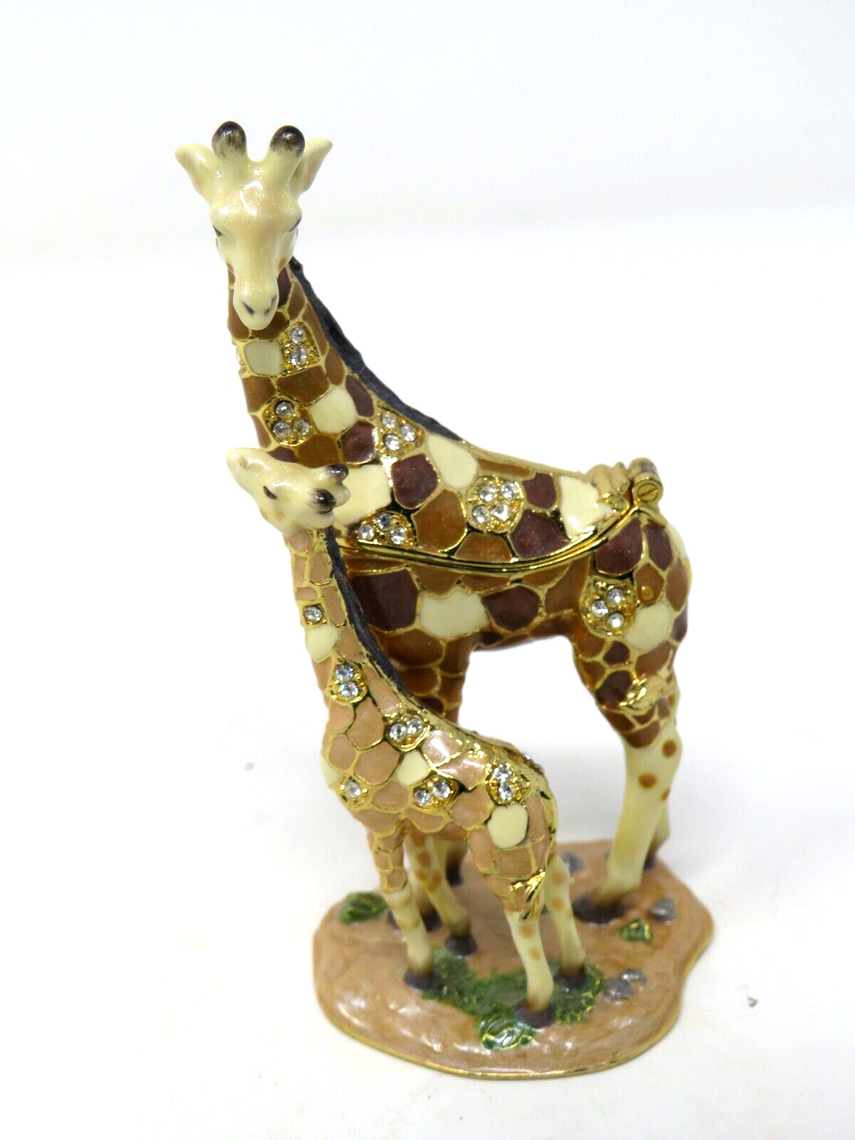 Giraffe Mom Baby Treasure Inside Enameled Rhinestone Trinket Box Necklace NEW