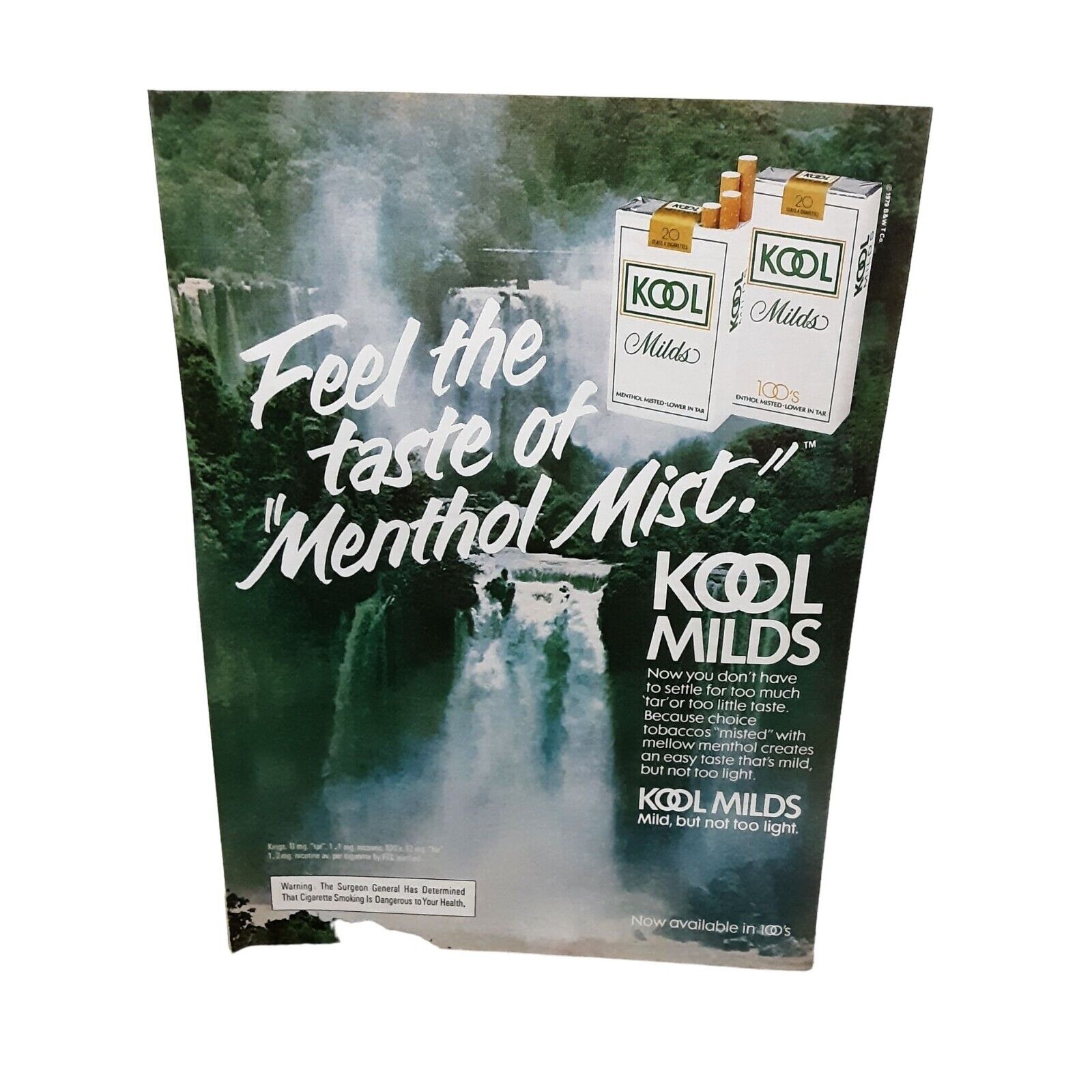 Kool Milds Cigarettes Waterfall vintage 1979 Magazine Print Ad