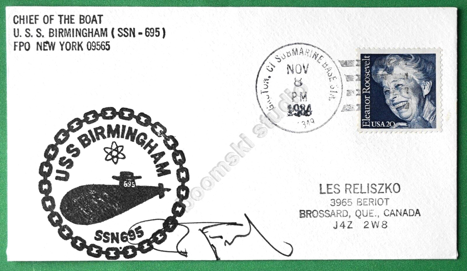 USS BIRMINGHAM SSN-695 signed cover dated 1984 (CAN-214)