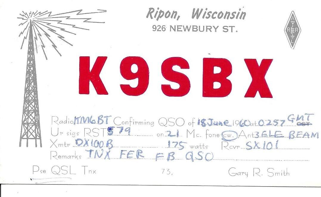 QSL 1960 Ripon Wisconsin   radio  card