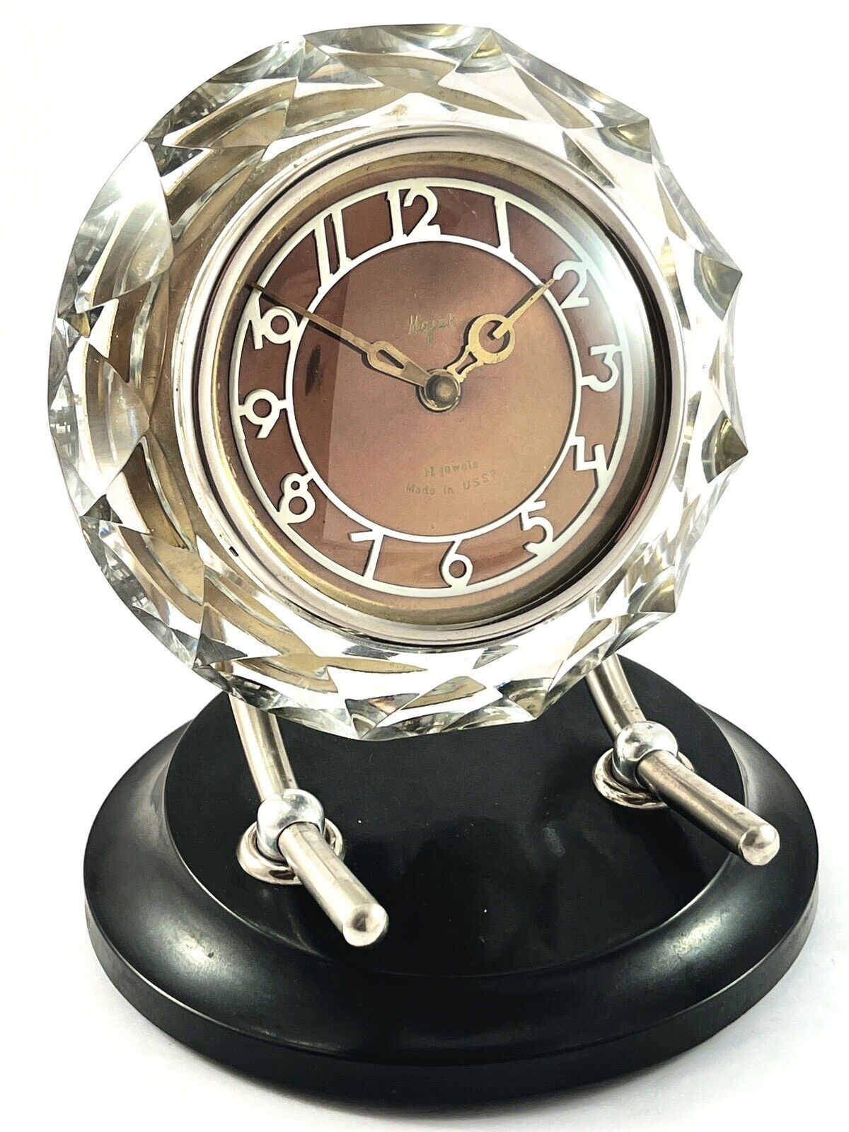 VTG 1965 MAJAK MAYAK Crystal Mantel Soviet Vintage Desktop Clock USSR 11 jewels