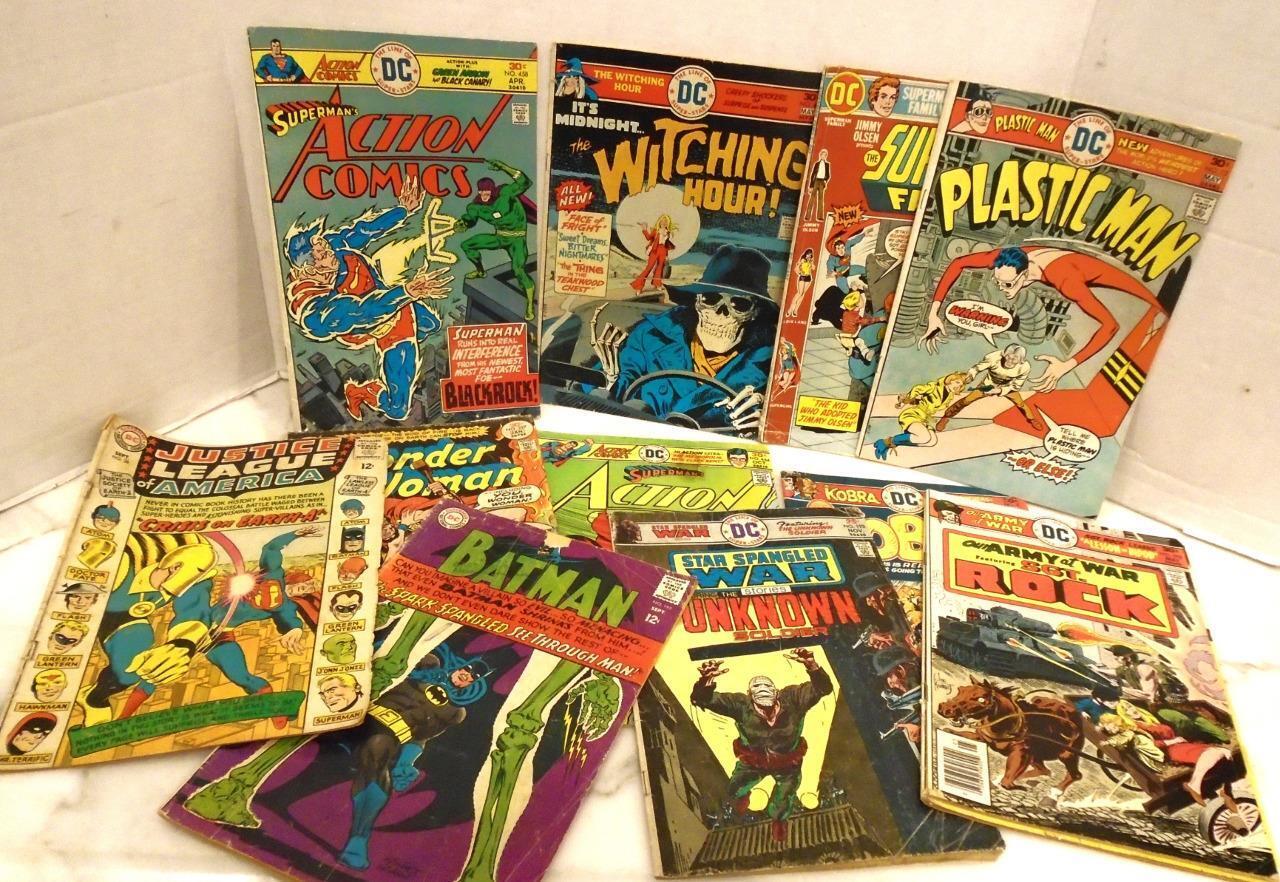 Vintage DC comics, lot of 12, Superman, Plastic Man, Batman 60's, 70's