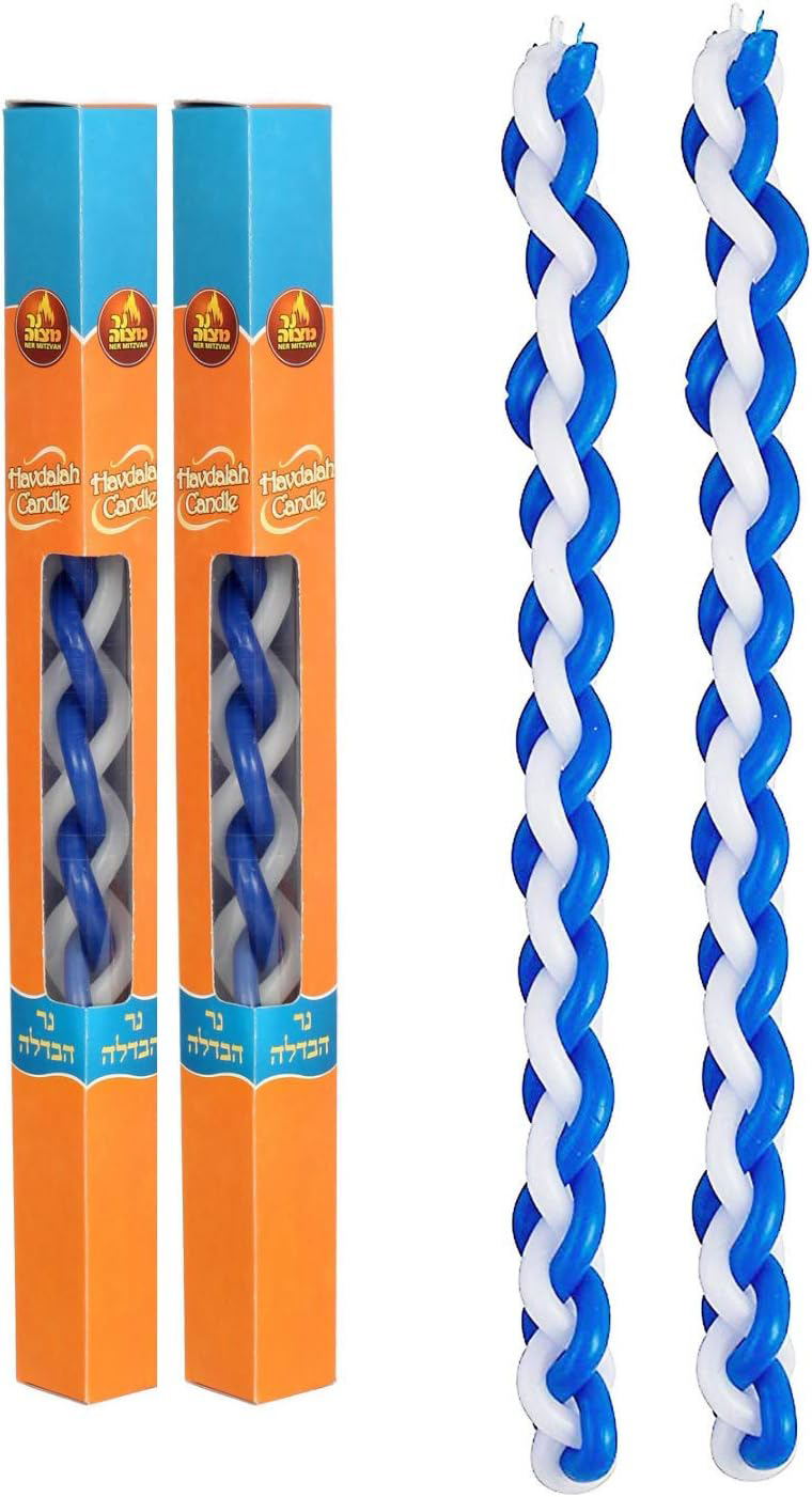 Havdalah Candle Round Blue and White Hand Made - 2 Pack