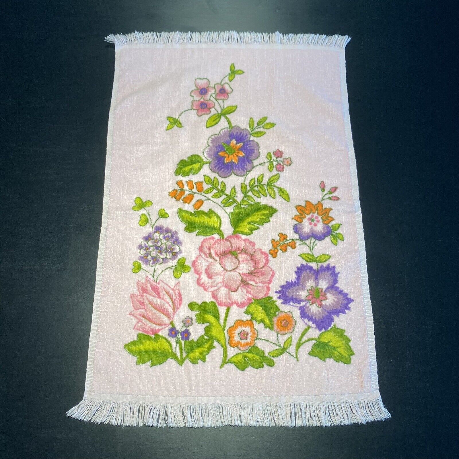 Vintage Lady Pepperell Plush Pink Floral Hand Towel  15.5 X 25 EUC Grandma Core