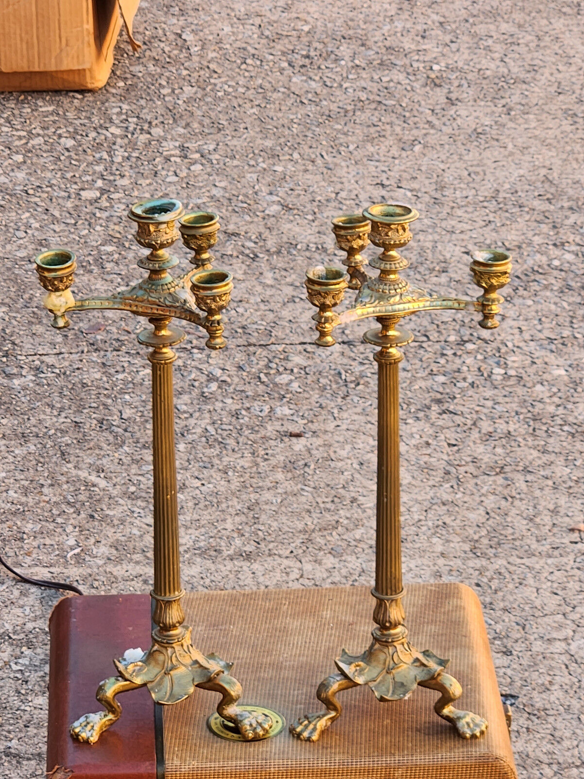 Pair of Antique French Brass Candleholders 19th Century-4 Candle Holder