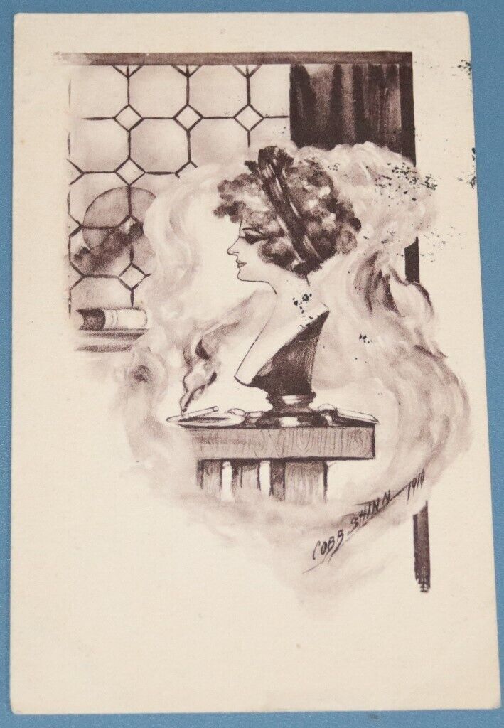 Artist Signed, Cobb Shinn, Smoke Dream, Woman\'s Bust Postcard 1915