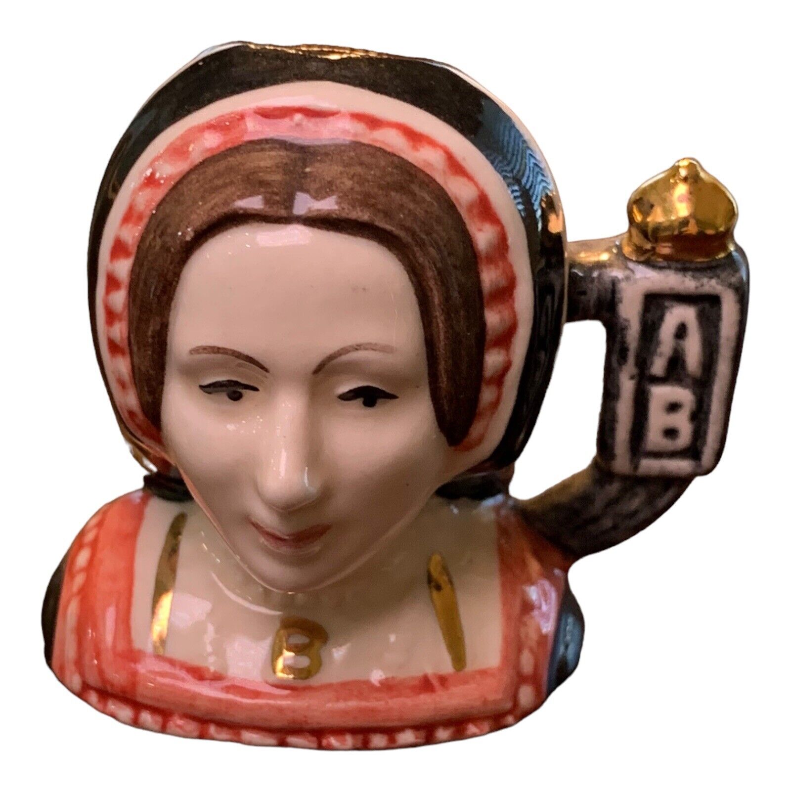 Royal Doulton Anne Boleyn Miniature Head Toby Jug Initials AB Handle, 750, D7042