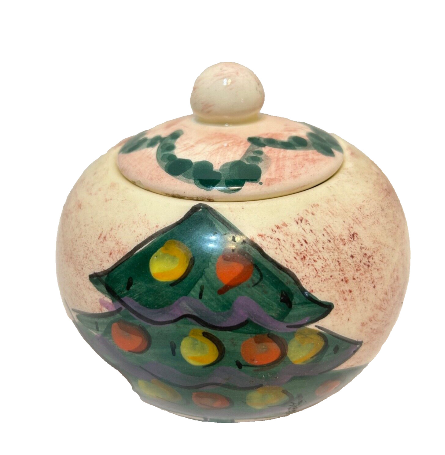 Vintage ZRIKE Handpainted in Italy Lidded Jar Yuletide Christmas Tree 4 x 4\