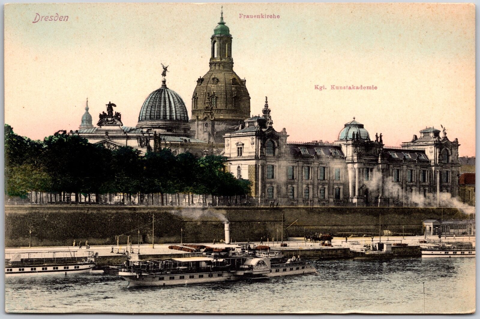 Frauenkirche Dresden Germany Lutheran Church Parish Boats Ships Postcard