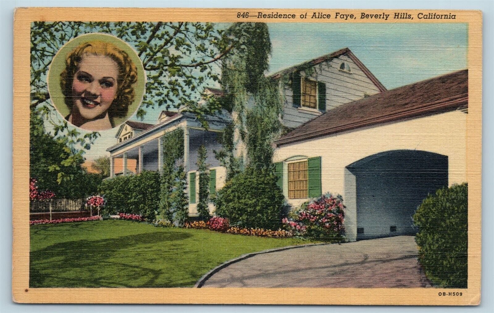 Postcard CA Beverly Hills Home of Alice Faye Picture Inset c1940s AF5