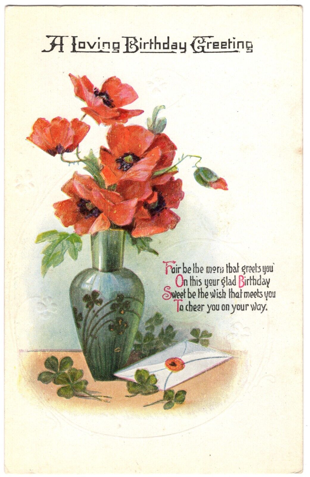 CIRCA 1910s ANTIQUE UNUSED POST CARD A LOVING BIRTHDAY GREETING