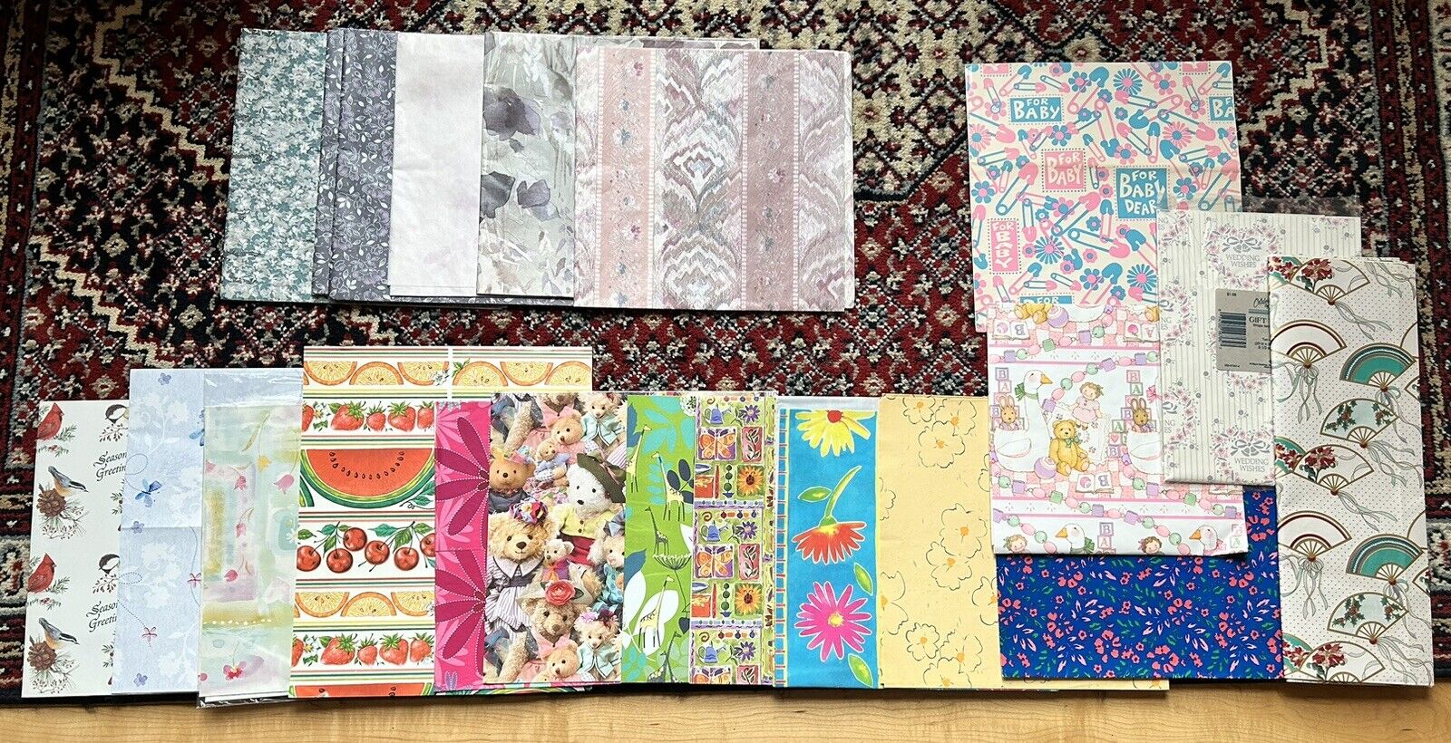 Lot of Vintage 60'-90's All Occasion Wrapping Paper Retro Floral Baby 20+ Pieces
