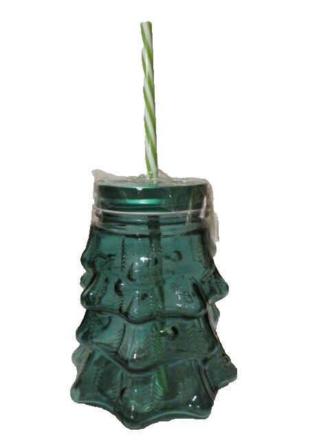AMICI Home Christmas Tree Green Mason Jar w/Straw 5\