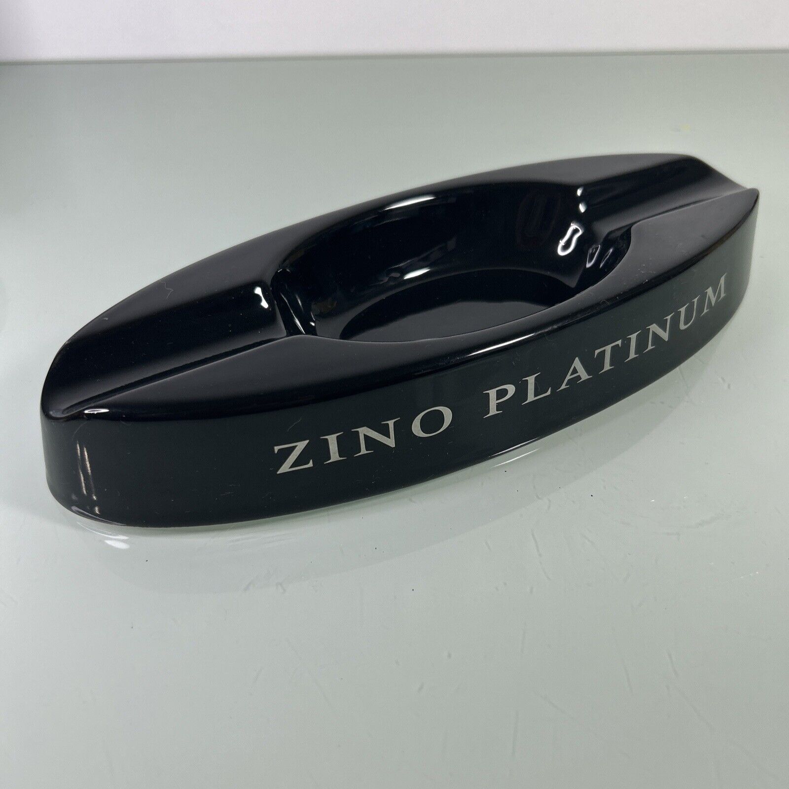 Zino Platinum Cigar Ashtray 2-Finger 9.5” Black Porcelain By Design New Orleans 