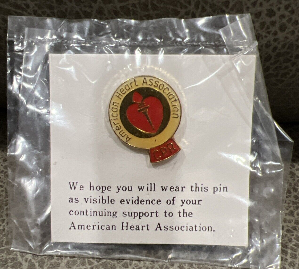 Rare American Heart Association CPR Enamel Lapel Pin AHA Vintage New In Package
