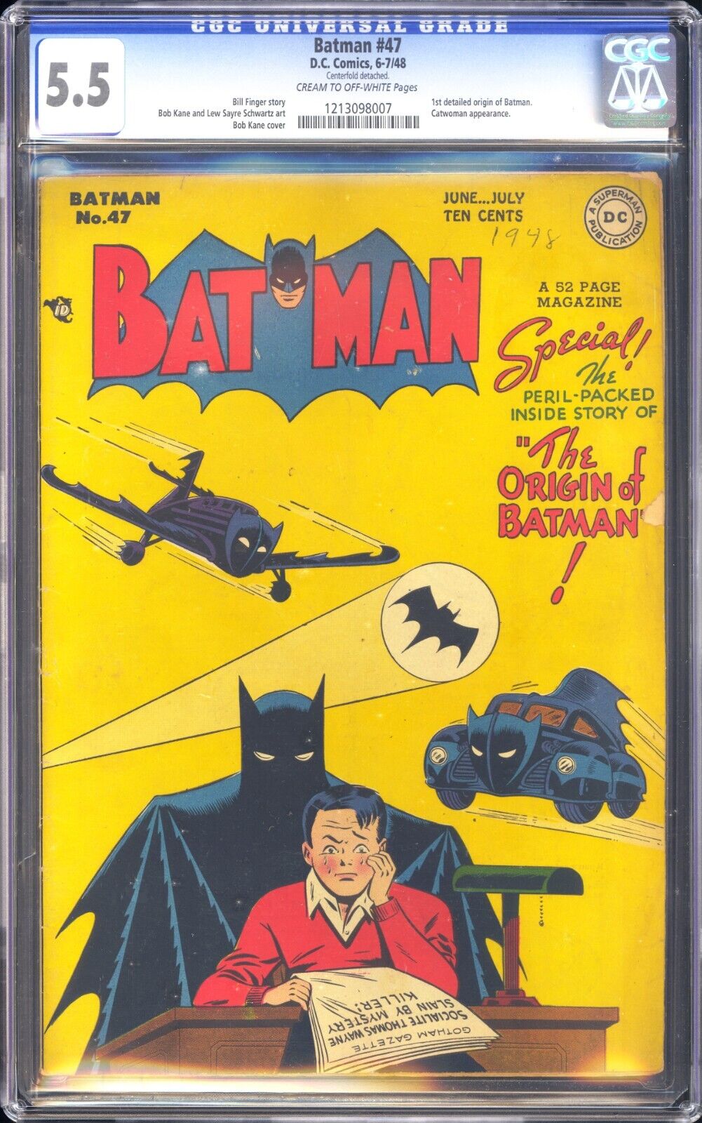 DC Batman #47 CGC 5.5 Cream to OW 1948 - Golden Age, 1st Detailed Batman Origin