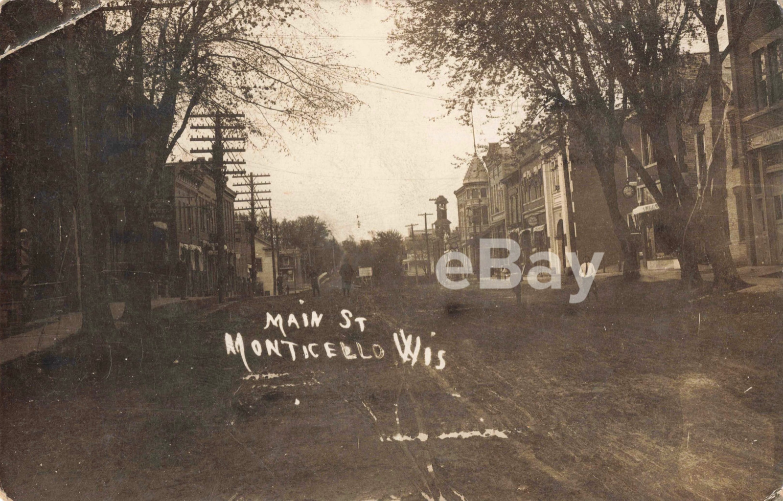 Main Street, Monticello, Wisconsin WI - 1914 Real Photo RPPC