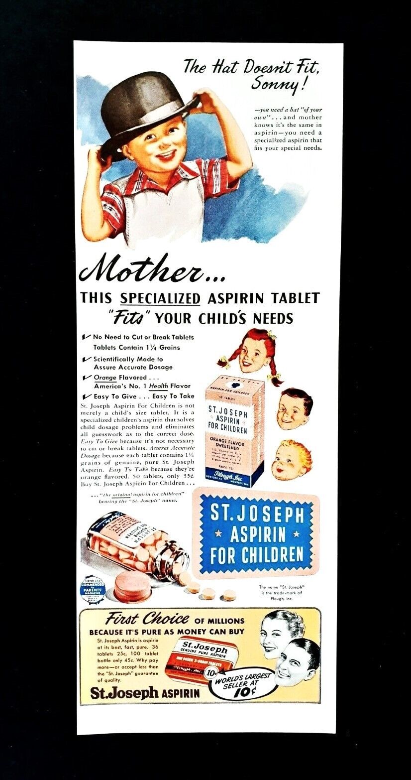 St. Joseph children\'s aspirin ad vintage 1949 original advertisement 13x5\