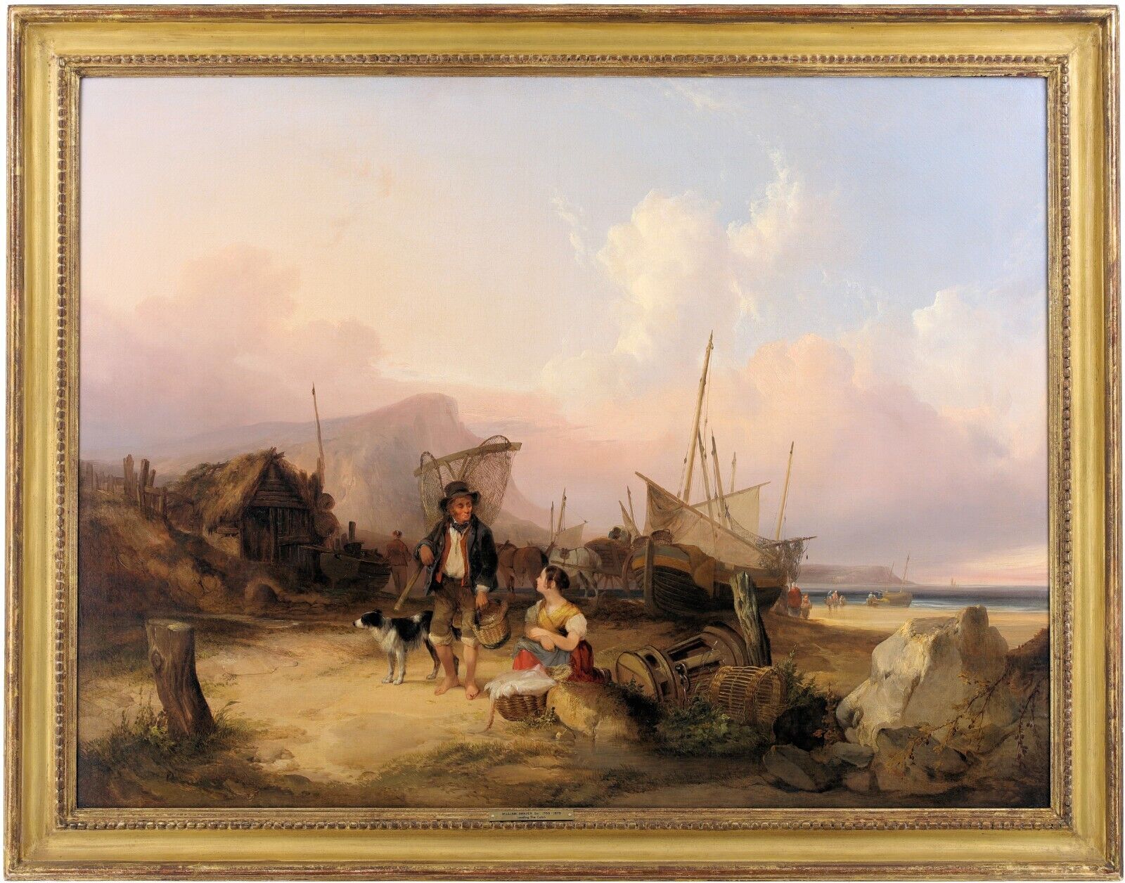 Fisherfolk on the Coast Antique Oil Painting William Shayer (British, 1787–1879)
