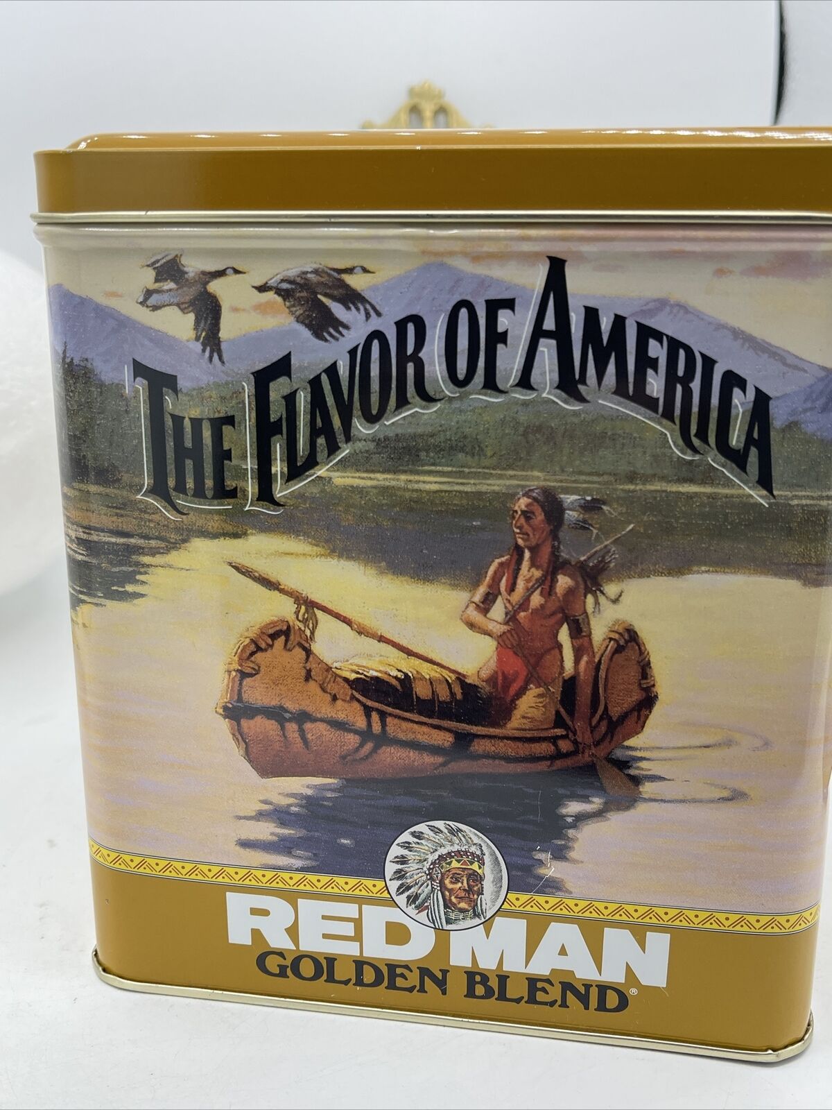 Vintage Red Man Tobacco Tin Empty Collectible Golden Blend Indian