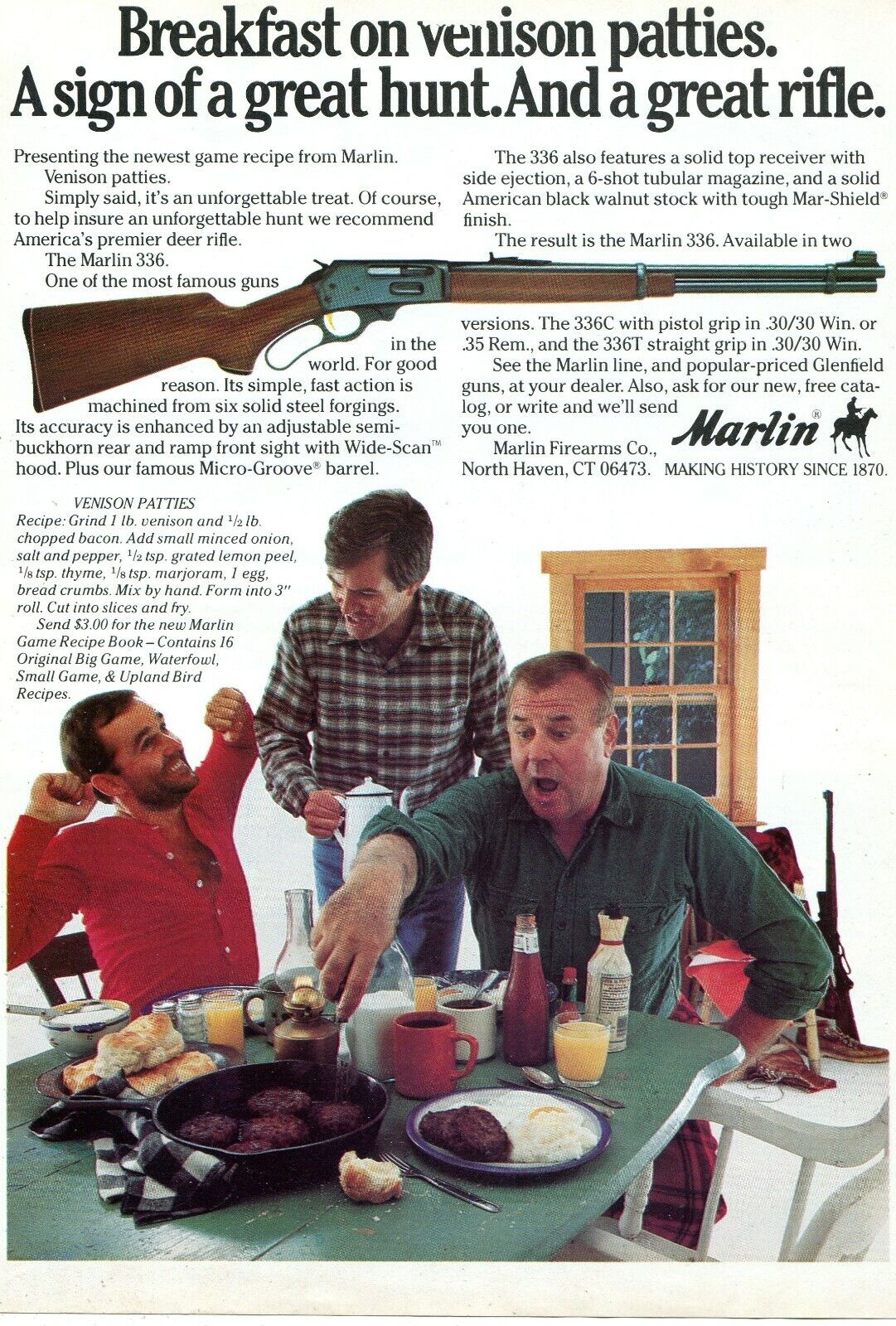 1981 Print Ad of Marlin 336 Deer Rifle venison patties recipe