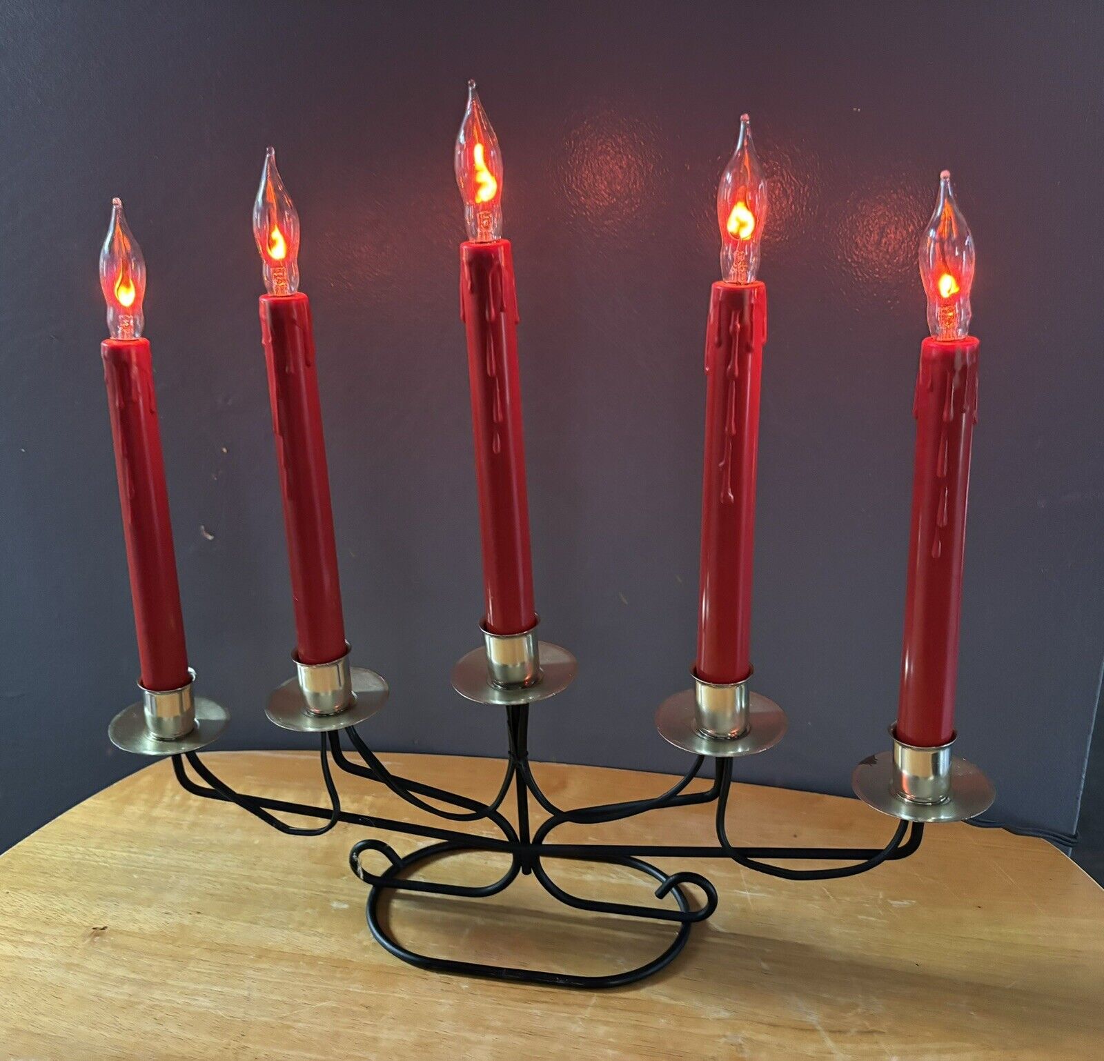 Vintage Paramount Electric Candle Lites 5 Red Metal Christmas Light Candelabra