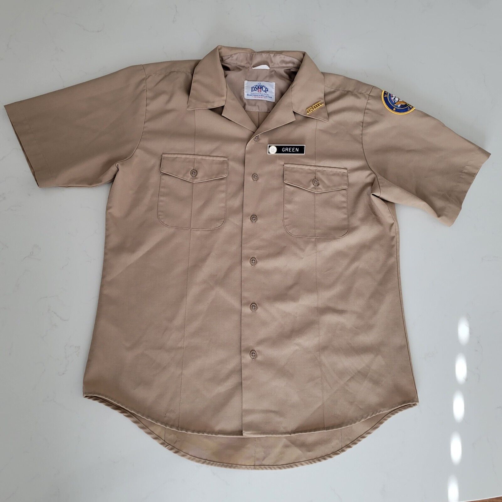 Navy JROTC DS CP Quarterdeck Khaki Type 1 Short Sleeve Shirt - Men\'s Large L ATH