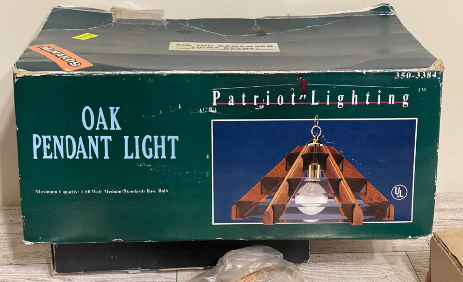 Vintage 1980s Patriot Lighting Oak Pendant Light Smoked Glass New Open Box