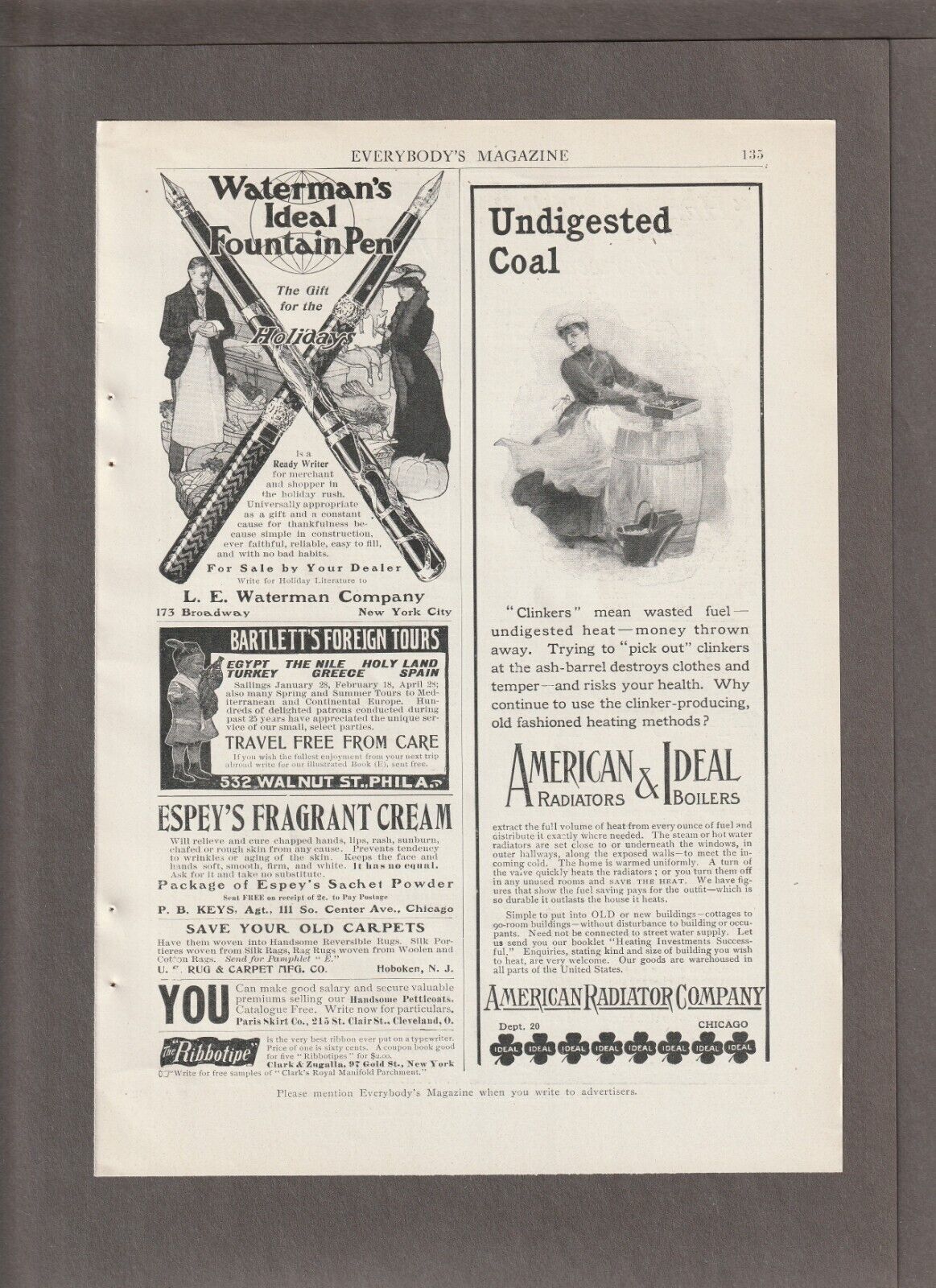 1904 BARTLETT\'S FOREIGN TOURS Mag. AD~Philadelphia~ESPEY\'S Fragrant CREAM/Powder