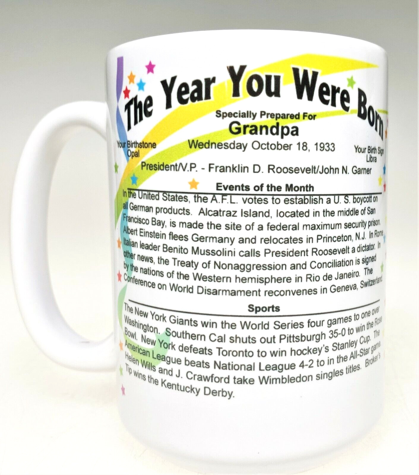 Grandpa 10/18/1933 Year You Were Born Trends Facts Ceramic Cup Mug October
