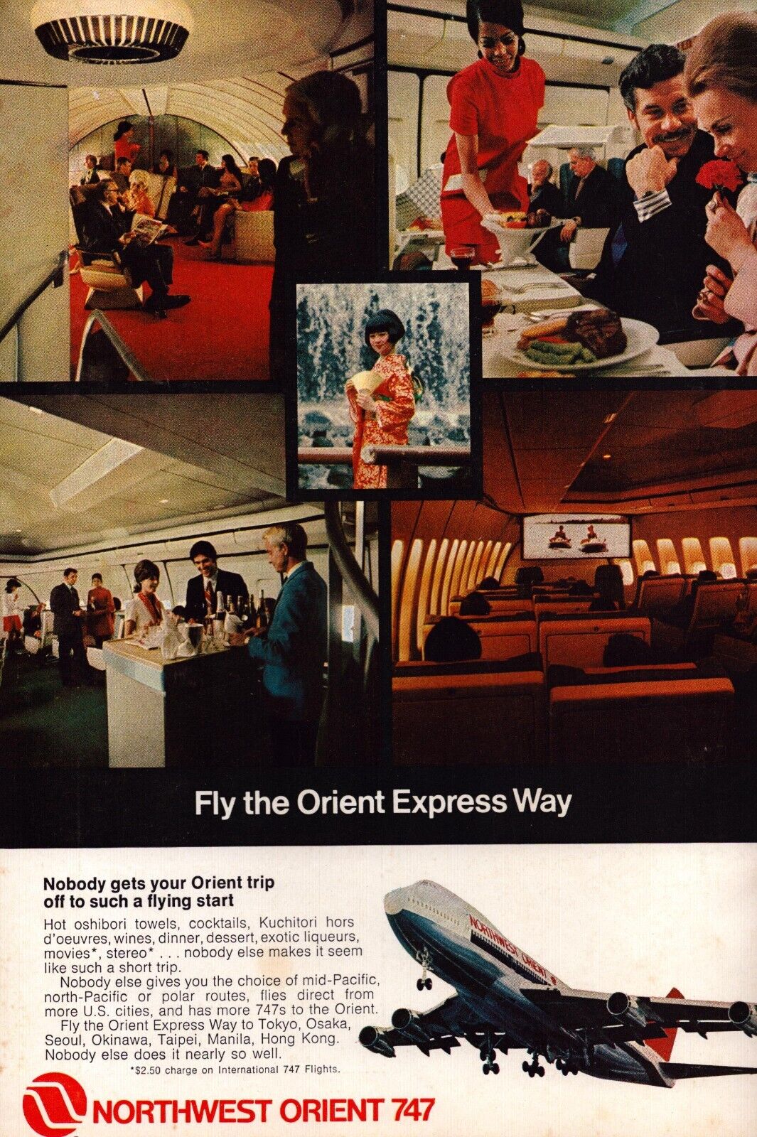 Northwest Orient Airline 747 Interior View People 1972 Vintage Print Ad-C-3.1