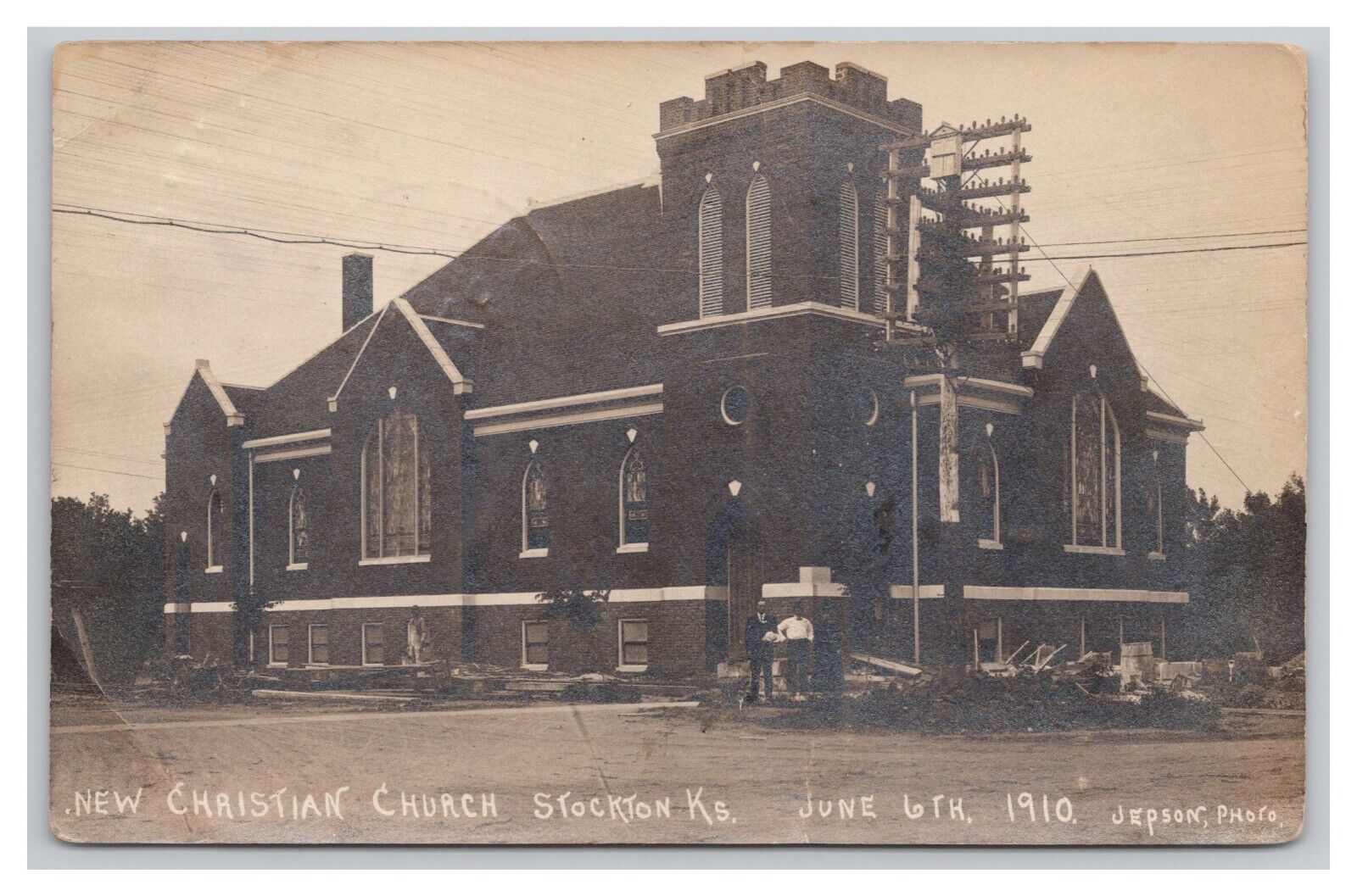 Postcard New Christian Church Stockton Ks. Kansas June 6th 1910 RPPC Real Photo