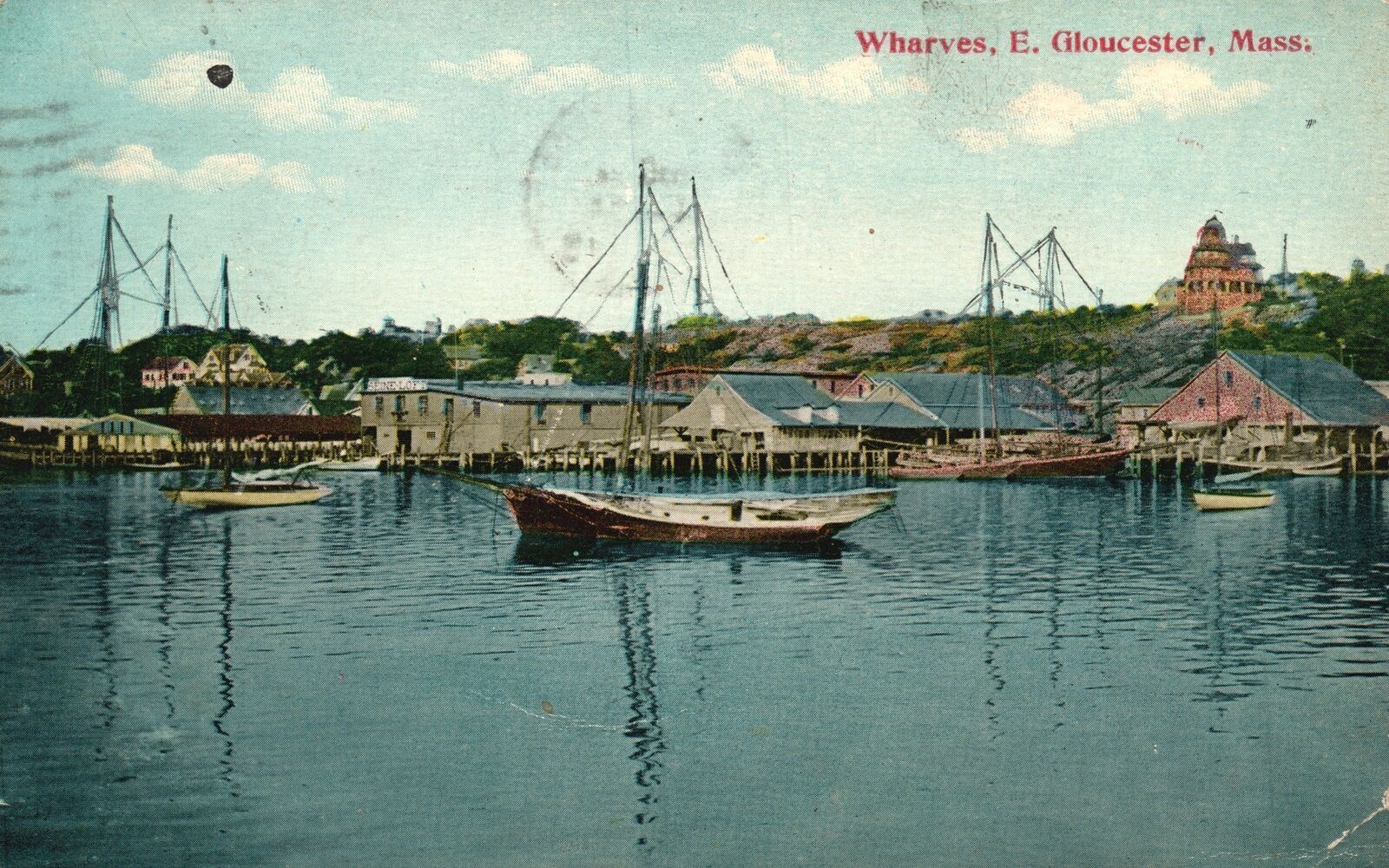 Vintage Postcard 1913 Wharves Boats and Ships East Gloucester Massachusetts MA