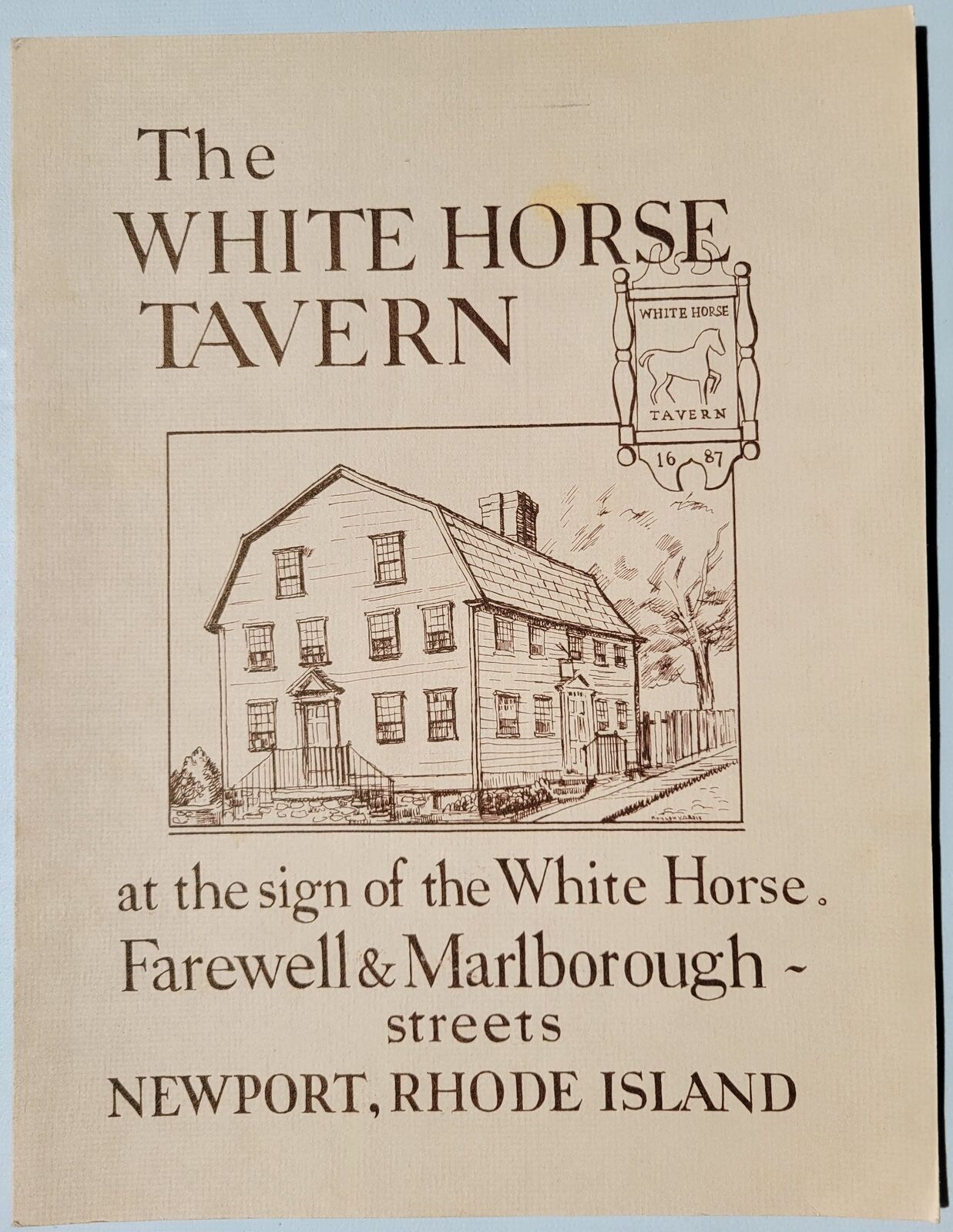 The White Horse Tavern Newport Rhode Island Menu Vintage Original