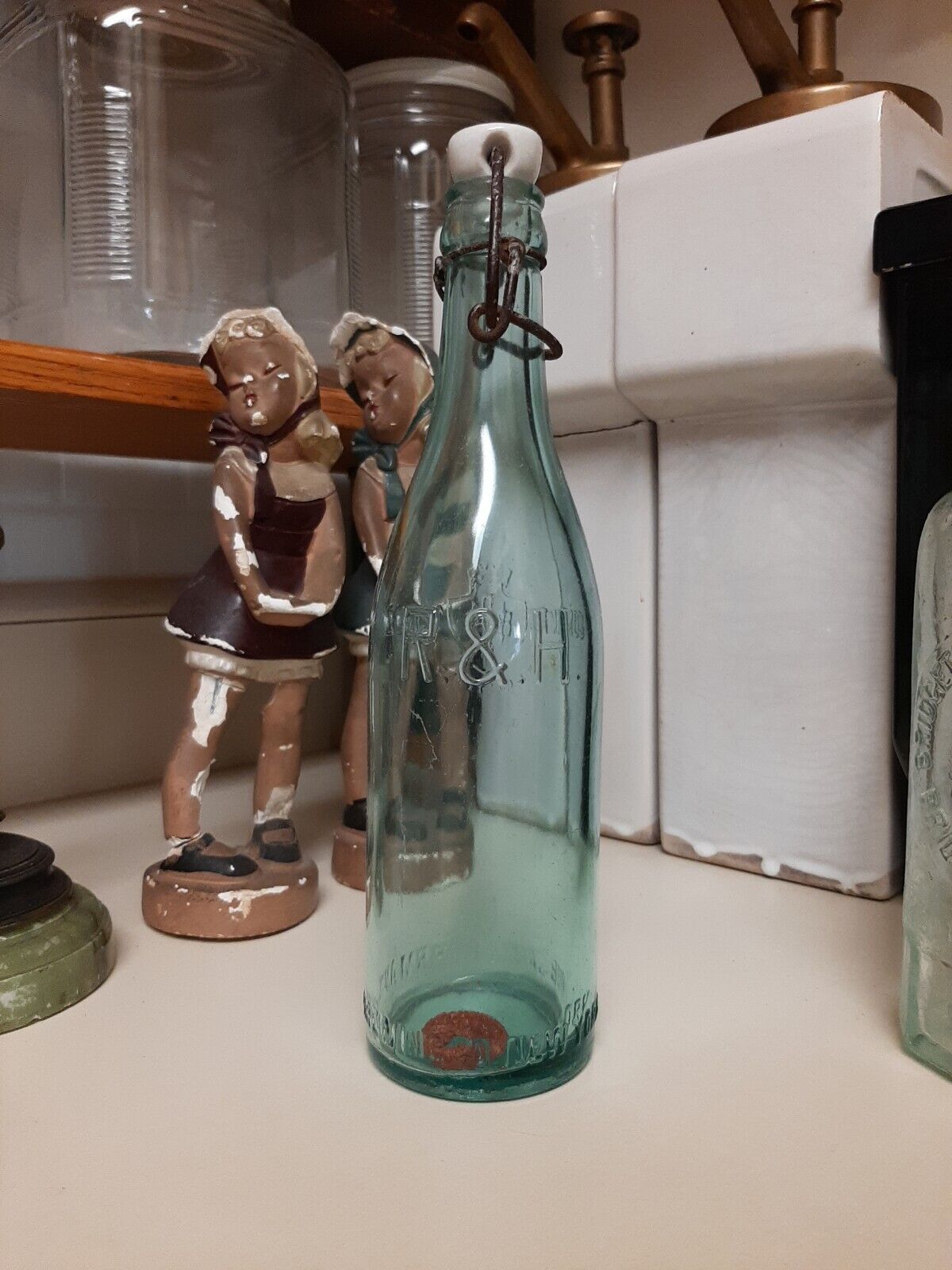 Vintage R & H BREWING New York Aqua Beer GLASS Bottle 9 1/2\
