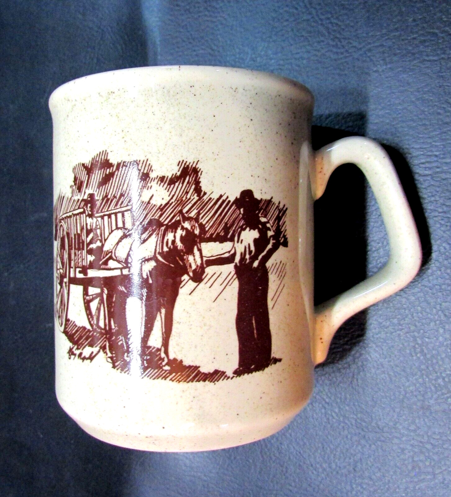 Vintage 1989 North Dakota Red River Oxcart Gary Nupdal England Old Stoneware Mug