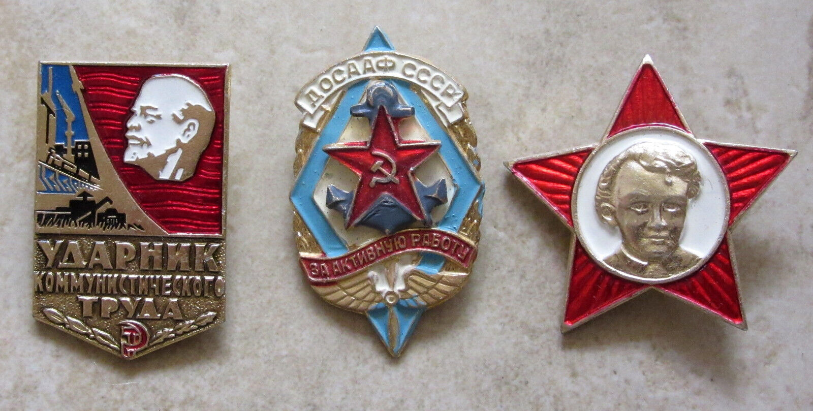 LOT 3 USSR SOVIET UNION COMMUNIST PROPAGANDA LENIN BADGES, pin back aluminium