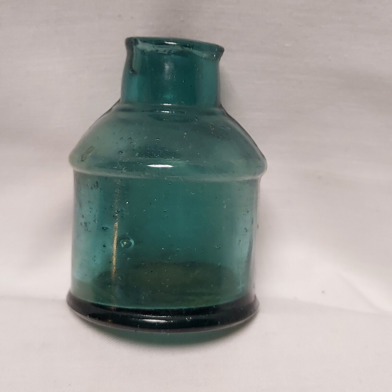 Antique Teal Green Ink Bottle Interesting Bottom Mark Rare