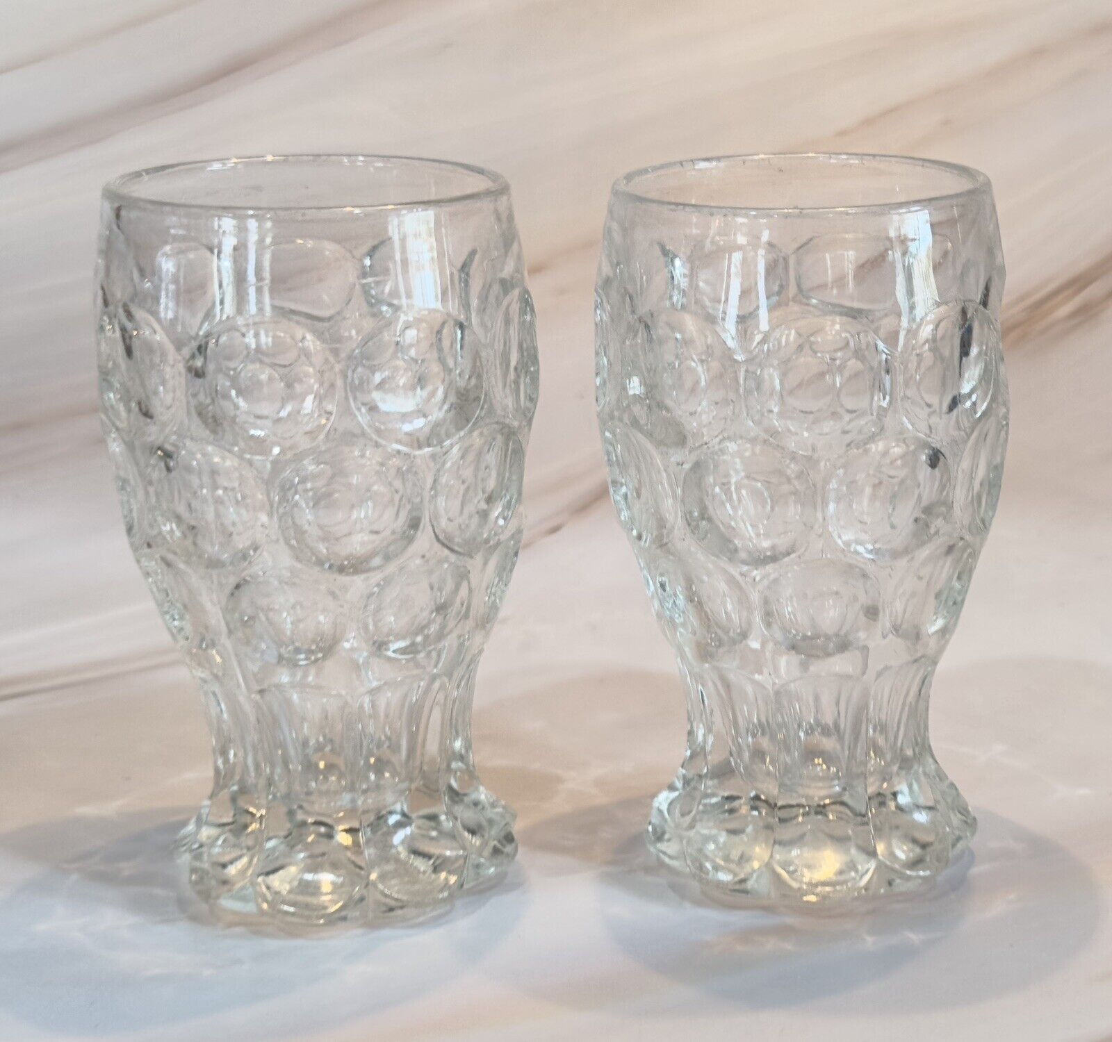 Pair of Antique Depression Era Heisey Whirlpool Clear Faceted Juice Glasses-EXC